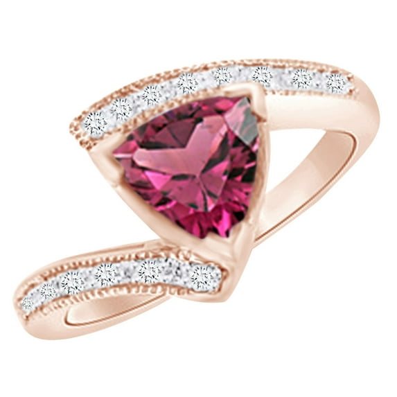 AFFY (1.24 cttw) Simulated Pink Sapphire & White Natural Diamond Engagement Wedding Ring In 14k Rose Gold With Ring Size 14