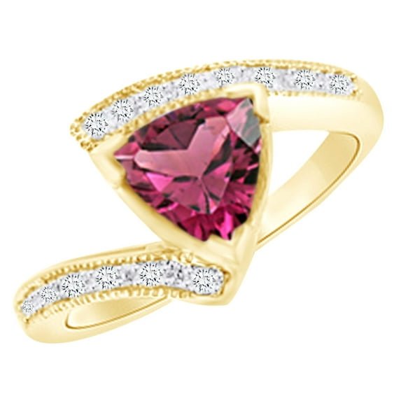 AFFY (1.24 cttw) Simulated Pink Sapphire & White Natural Diamond Engagement Wedding Ring In 14k Yellow Gold With Ring Size 7
