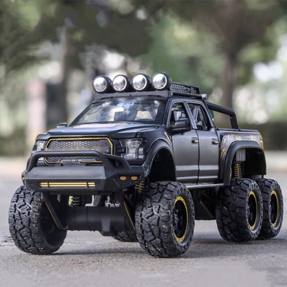 1:24 pickup truck die cast metal model car, off-road vehicle children's toys with sound and lights, gifts for boys