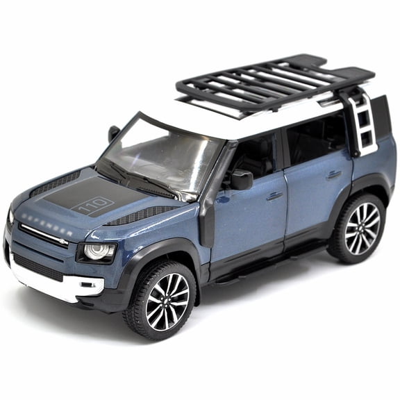 1:24 scale Land Rover Defender die-cast car model with opening doors, lights, sound and spring-back function. Boys' toy car, children's birthday gift.