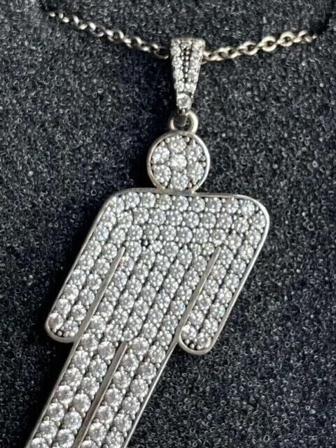 PINAKI CREATION 1.24Ct Lab Created Diamond Billie Eilish Pendant Necklaces 14K White Gold Plated