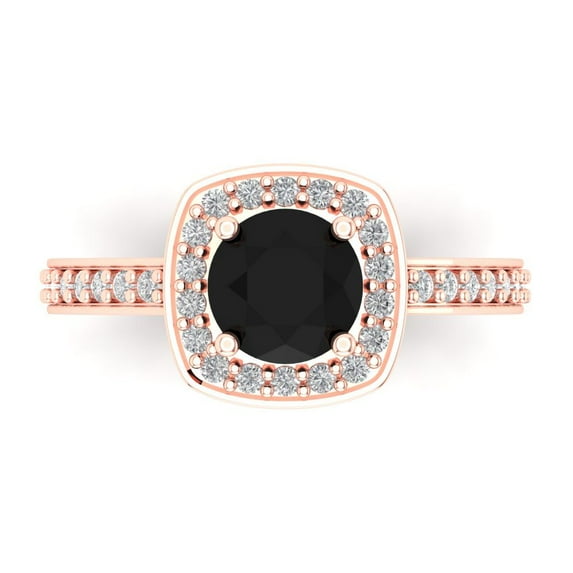 1.335 ctw Solitaire with Zirconia Diamond Accents Anniversary Ring for Women | Round Cut Natural Onyx | Hyperallergenic Solid 18K Rose Gold