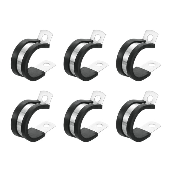 1"(24mm) Cable Clamp, 304 Stainless Steel Rubber Cushioned Insulated Clamp R Shape Metal Clamp Tube Holder for Pipe Hose Wire Cord Installation 6Pack