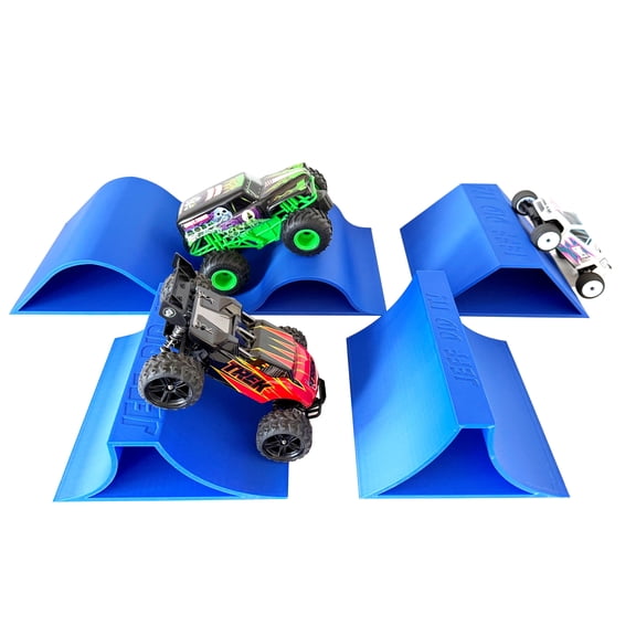 1/24th Monster Truck Ramp Set 1 Includes 5 Stunt/Jump Ramps Blue - 200mm Wide - Anti Slip Rubber Feet - Works w/Micro RC's as well - Losi Micro