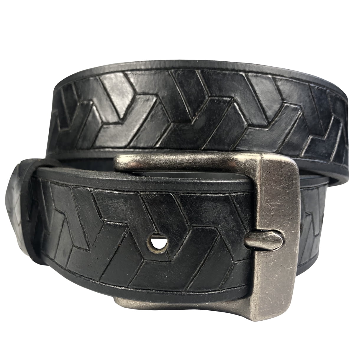 Geometric Buckle Black leather Belt Sz.32 Cut Out Leather Belt Sun Geometric Black 32 | eBay main image 2