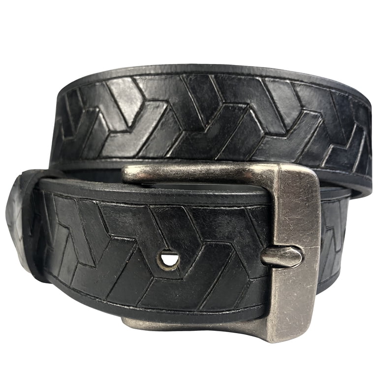 Geometric Buckle Black leather Belt Sz.32 Handmade Geometric Black Leather Belt, Silver Buckle Loop  main image 3