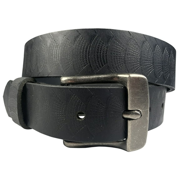 1.25"(32mm) Embossed Reptile Weave Black Buffalo Leather Belt Handmade in Canada by Zelikovitz Size 26-466 Size: 28 for 26" Waist