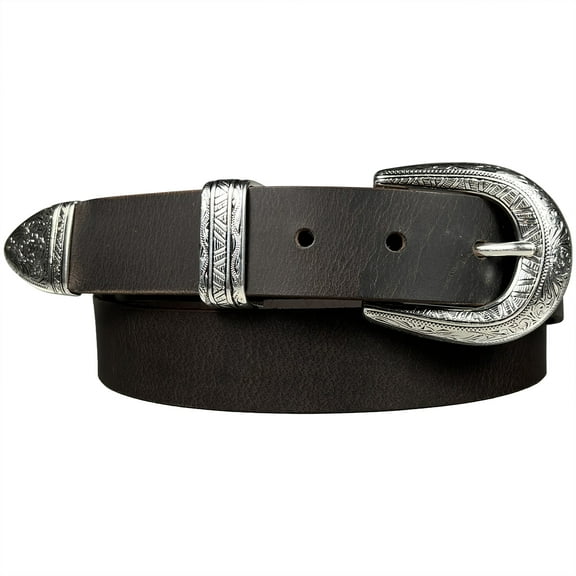 1.25" (32mm) South Western Style Buffalo Leather Belts - Brown (36 for 34" Waist)