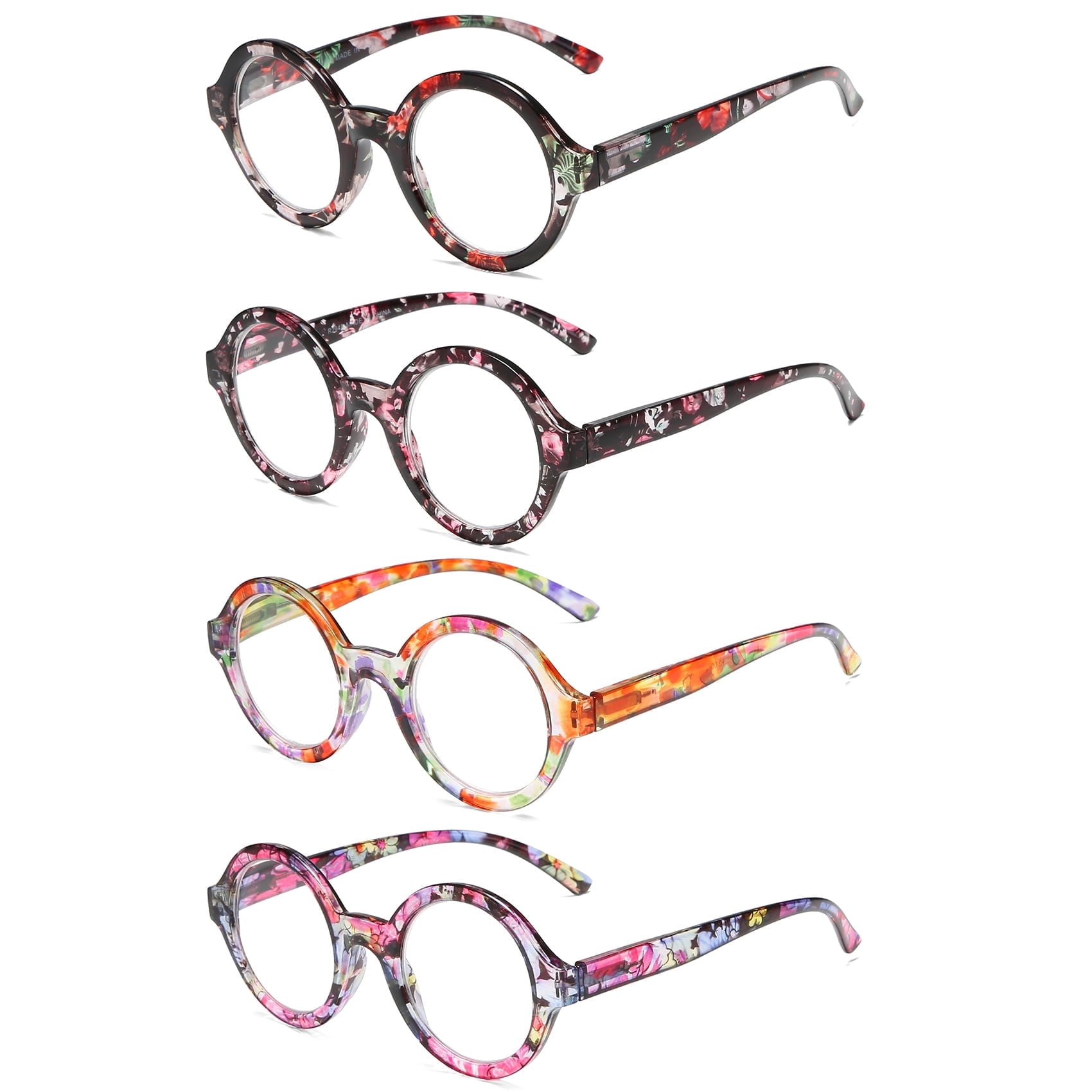 +1.25 Bevieyewear® Women's Round Blue Light Reducing Single Vision Plastic Reading Glasses, 4 Pair