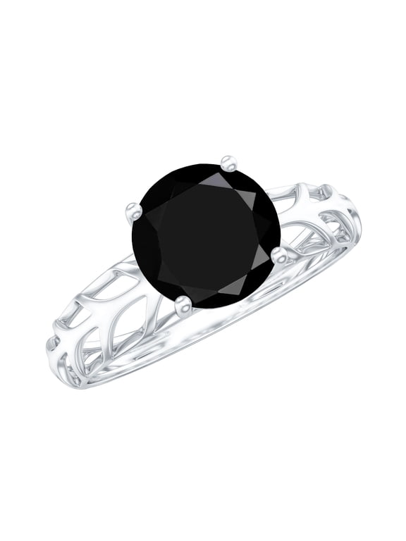 Natural Black Onyx Solitaire Ring for Women - 2 Carat - December Birthstone Ring - AAA Quality - with Jewelry Box, 925 Sterling Silver, US 4.00