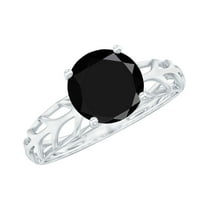 Rosec Jewels Natural Black Onyx Solitaire Ring for Women - 8 mm - December Birthstone Ring - AAA Quality - With Jewelry Box, 925 Sterling Silver, US 4.00