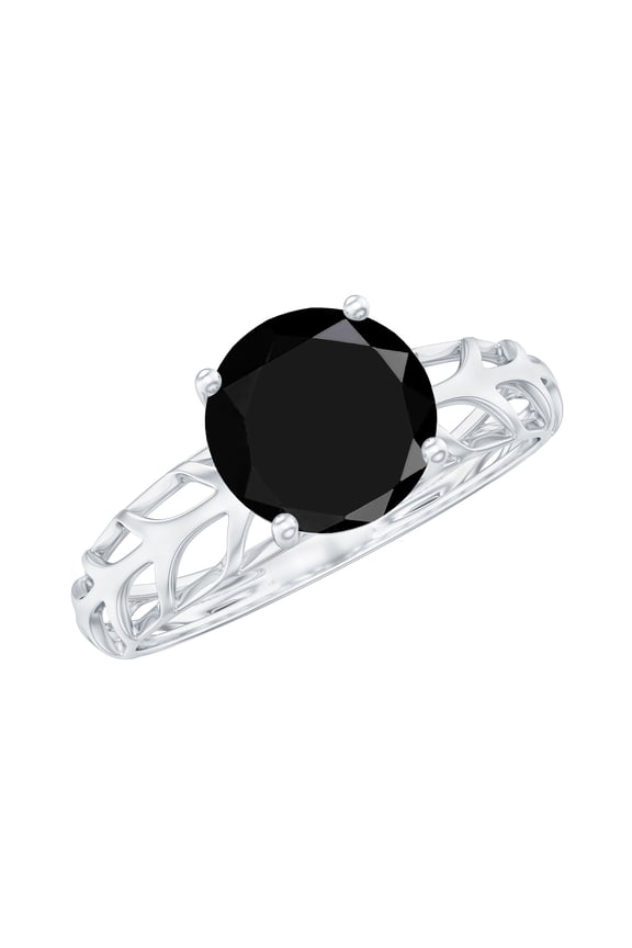 Natural Black Onyx Solitaire Ring for Women - 2 Ct - December Birthstone Ring - AAA Quality - with Jewelry Box, 925 Sterling Silver, US 4.00