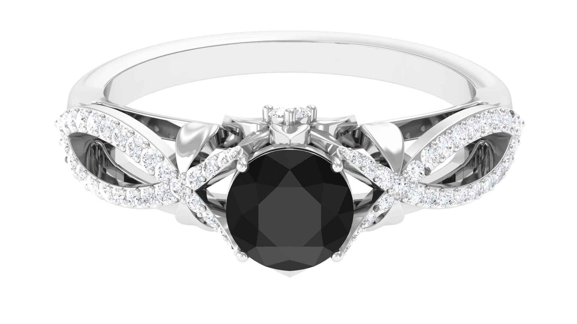 1.25 CT Black Onyx and Diamond Engagement Ring, Black Onyx Crossover