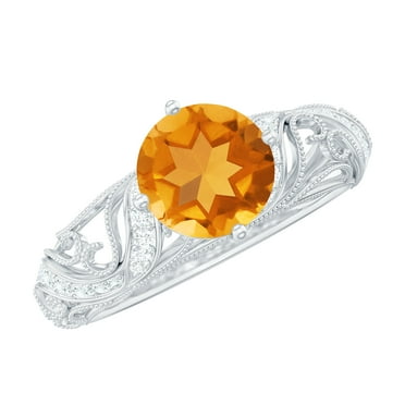 1.25 CT Citrine and Diamond Milgrain Engagement Ring- AAA Grade, 925 Sterling Silver, US 4.00