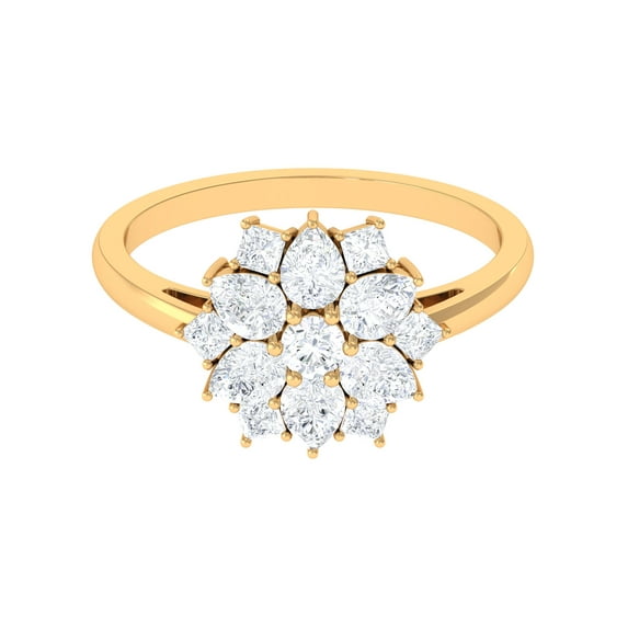 Rosec Jewels Cubic Zirconia Flower Engagement Ring for Women - AAAA Quality Certified - Statement Ring - with Jewelry Box, 14K Yellow Gold, US 7.00