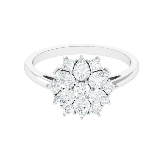 Rosec Jewels Cubic Zirconia Flower Engagement Ring for Women - AAAA Quality Certified - Statement Ring - with Jewelry Box, 18K White Gold, US 10.00