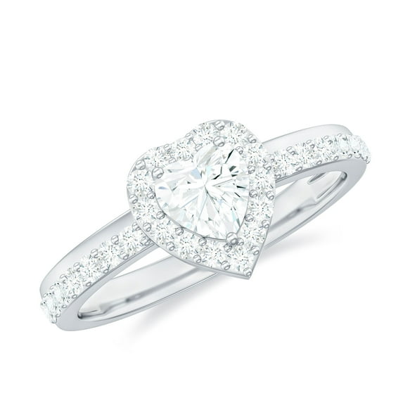 Rosec Jewels Certified Cubic Zirconia Heart Engagement Ring for Women, Elegant Zircon Ring in Prong Setting, 925 Sterling Silver, US 8.50