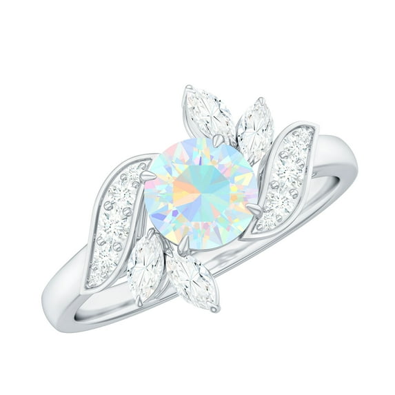 Rosec Jewels 1.25 CT Ethiopian Opal Ring with Diamond for Women, Nature Inspired Ring, 925 Sterling Silver, US 4.00