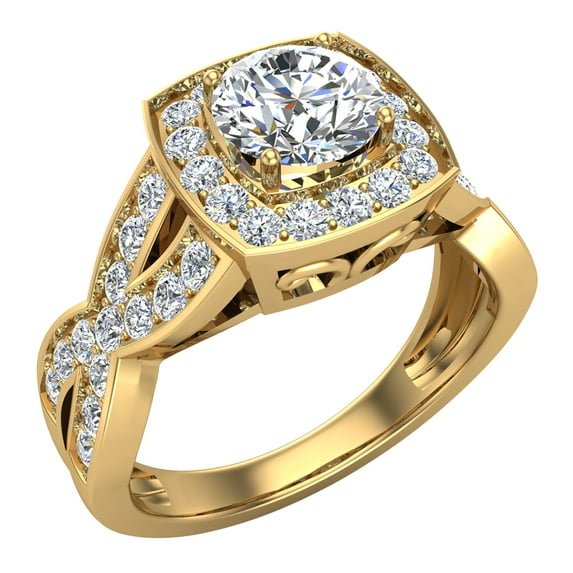 1.25 CT Intertwined Diamond Engagement Ring Cushion Shape 14K Gold (H,SI1)