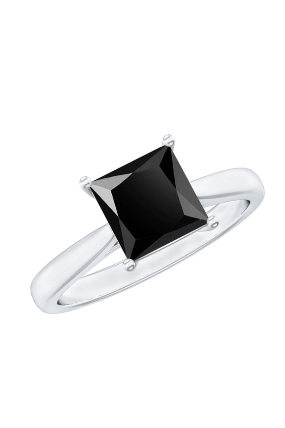 Certified Lab Grown Black Diamond Princess Cut Engagement Ring 1 Ct - Black Diamond Ring (6 mm, AAAA Grade), 925 Sterling Silver, US 4.00