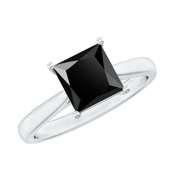 Rosec Jewels Certified Lab Grown Black Diamond Princess Cut Engagement Ring 1 Ct - Black Diamond Ring (6 mm, AAAA Grade), 14K White Gold, US 12.00