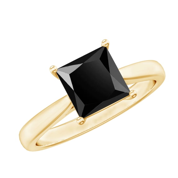 Rosec Jewels Certified Lab Grown Black Diamond Princess Cut Engagement Ring 1 Ct - Black Diamond Ring (6 mm, AAAA Grade), 14K Yellow Gold, US 12.50