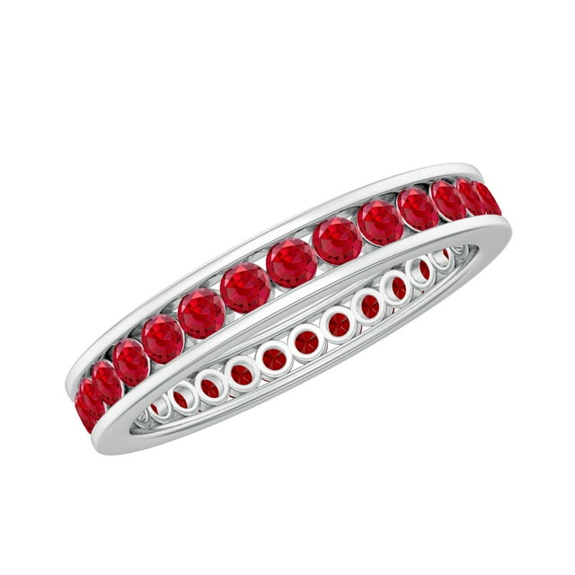 Rosec Jewels 1.25 CT Lab Created Ruby Eternity Band Ring in Channel Set for Women, 925 Sterling Silver, US 10.00