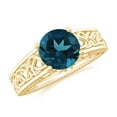 thumbnail image 1 of Rosec Jewels London Blue Topaz Engagement Ring with Diamond - Vintage Style Celtic Knot Ring (7 mm, AAA Grade) - with Jewelry Box, 10K Yellow Gold, US 6.50, 1 of 8