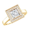 thumbnail image 1 of Rosec Jewels Moissanite Princess Cut Engagement Ring with Halo - Vintage Style Ring - D-VS1 Grade Certified, 18K Yellow Gold, US 8.50, 1 of 8