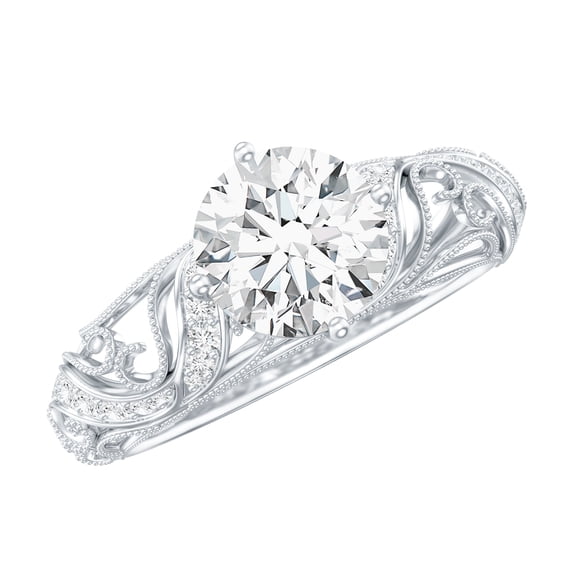 Rosec Jewels Certified Moissanite Solitaire Engagement Ring 1 Ct - Vintage Style Ring (7 mm, D-VS1 Grade), 10K White Gold, US 4.50