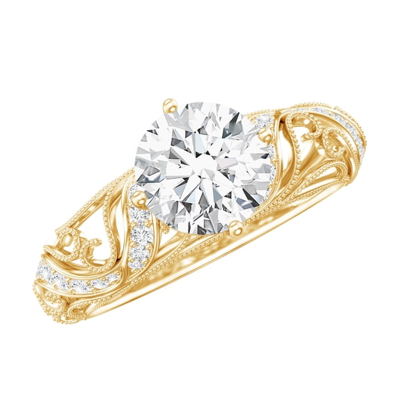 Rosec Jewels Certified Moissanite Solitaire Engagement Ring 1 Ct - Vintage Style Ring (7 mm, D-VS1 Grade), 14K Yellow Gold, US 11.50