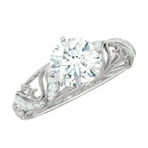 Rosec Jewels Certified Moissanite Solitaire Engagement Ring 1 Ct - Vintage Style Ring (7 mm, D-VS1 Grade), 925 Sterling Silver, US 4.00