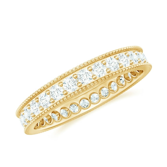Rosec Jewels Certified Moissanite Eternity Ring for Women - Moissanite Wedding Band - D-VS1 Quality - with Jewelry Box, 14K Yellow Gold, US 4.50
