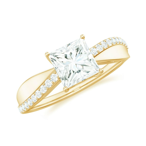 Rosec Jewels Certified Round and Princess Cut Zircon Ring for Women, Classic Cubic Zirconia Solitaire Engagement Ring, 14K Yellow Gold, US 13.00