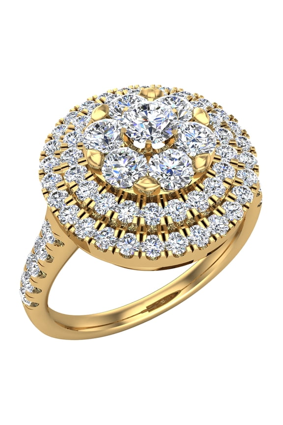 1.25 CT TW Double Halo Solitaire look Diamond Cluster Ring 18K Gold (G,VS)