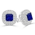 thumbnail image 1 of 1.25 CTW Princess Blue Sapphire Double Cushion Halo Stud Earrings in 14K White Gold, 1 of 1