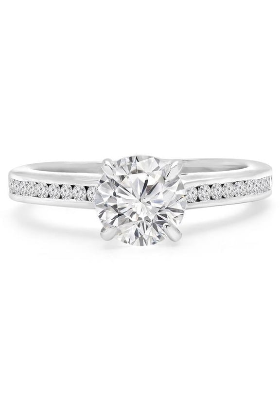 1.25 CTW Round Diamond Solitaire Engagement Ring with Channel Set Accents in 14K White Gold - Size 4