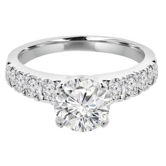 1.25 CTW Round Diamond Solitaire with Accents Engagement Ring in 14K White Gold - Size 4