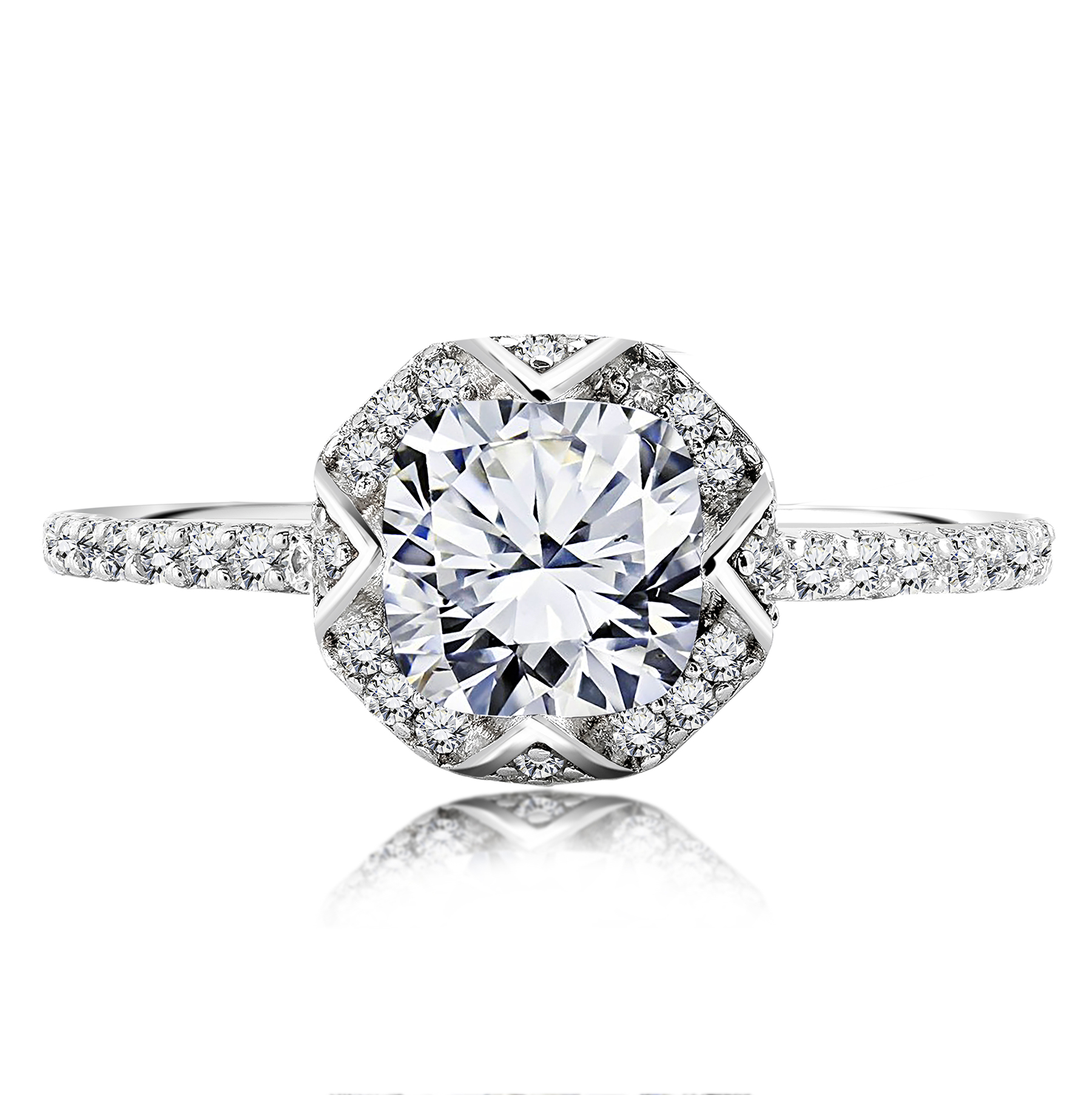 1.25 Carat Art Deco Octagon Halo Cushion Cut Moissanite Pave Engagement