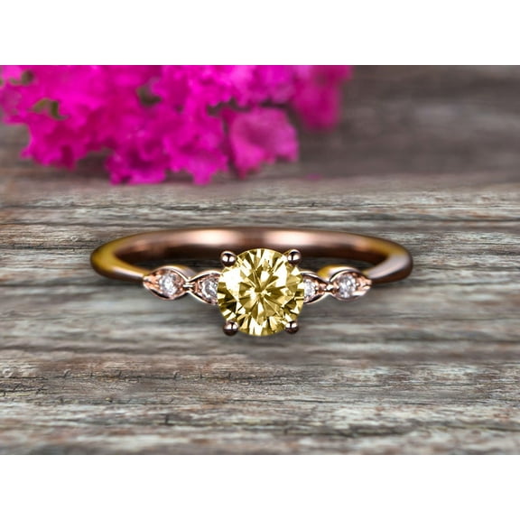1.25 Carat Beautiful 6mm Round Champagne Diamond Moissanite Engagement Ring on 10k Rose Gold