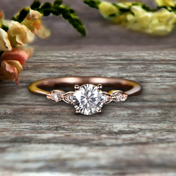 1.25 Carat Beautiful Round Moissanite Diamond Engagement Ring on 10k Rose Gold