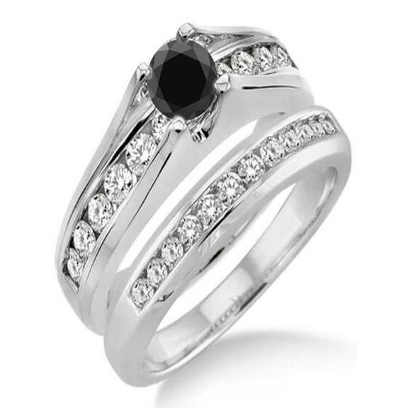 1.25 Carat Black Diamond Bridal Set on 10k White Gold