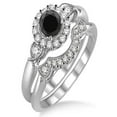 thumbnail image 1 of 1.25 Carat Black Diamond Moissanite Antique Three Stone Flower Halo Bridal Set On 10K White Gold, Promise Ring, Anniversary Ring, 1 of 2
