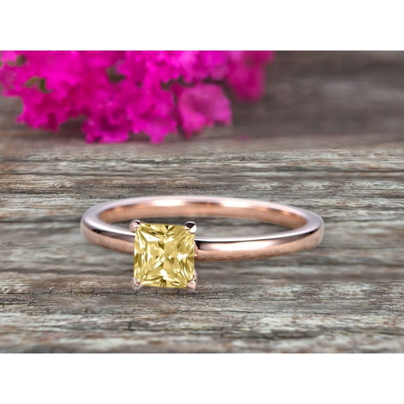 1.25 Carat Classic 6mm Princess Cut Champagne Diamond Moissanite Solitaire Engagement Ring On 10K Rose Gold