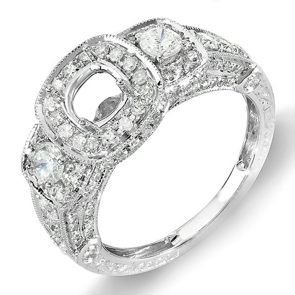 1.25 Carat (Ctw) 14k White Gold 3 Stone Ladies Round Diamond Semi-mount Ring Bridal Set (No Center Stone)