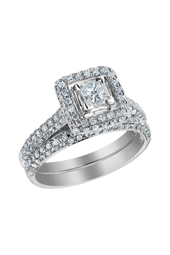 1.25 Carat (Ctw H-I, I1-I2) Princess Cut Diamond Engagement Ring & Wedding Band Set in 14K White Gold for Women