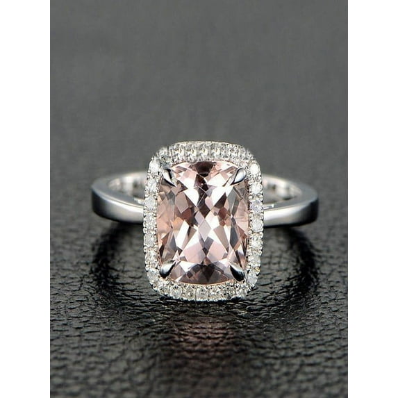 1.25 Carat Cushion Cut Peach Pink Morganite and Diamond Halo Engagement Ring in 10k White Gold for Women on Sale