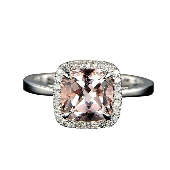 1.25 Carat Cushion Cut Peach Pink Real Morganite and Man made diamond moissanite Halo Engagement Ring on Sterling Silver with 18k Gold Plating