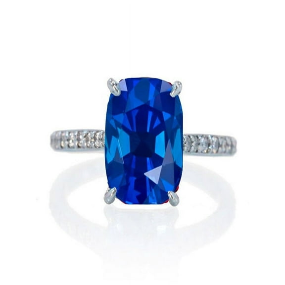 1.25 Carat Cushion Cut Sapphire and Diamond Celebrity Engagement Ring on 10k White Gold