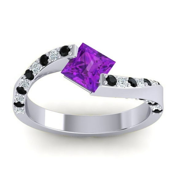 1.25 Carat Elegant Princess Cut Amethyst & Black Onyx Gemstone Bridal Ring for her Solid 18K White Gold Size 11.5 by Diamond-Capitals